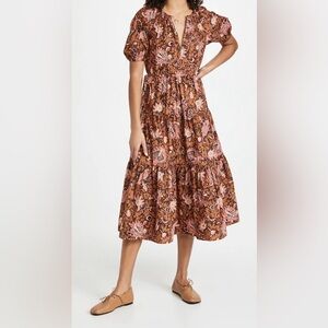 A.L.C. Anthropologie Midi Dress Size 10 NWOT Printed Puff Sleeve